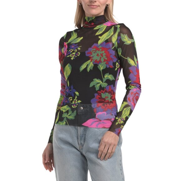 AFRM Black/Pink Zoe Long Sleeve Mesh Turtleneck Top - Picture 1 of 2